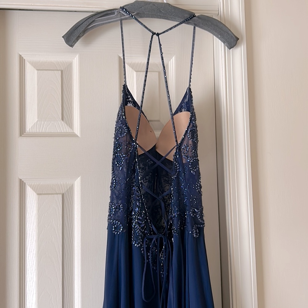 Ellie Wilde Mon Cheri Beaded Top Evening dress Navy Blue Size 10 - Picture 10 of 11
